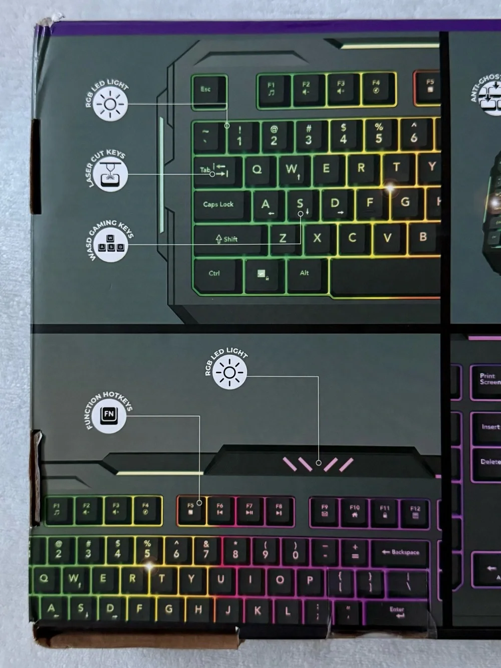 Bugha RGB LED Gaming Keyboard USB Wired Ergonomic Full Size PC Backlit Keyboard